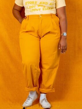 BIG BUD PRESS Work Yellow Cotton High-Waist Trousers